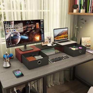 WESTREE Dual Monitor Stand Riser with Two Drawers, Extra Large Storage Monitor Stand for 2 Monitors, Desktop Oraganizer Stand for Computer,Laptop,Screen,Printer,TV - Image 4