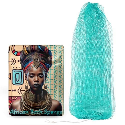 AFRIKI African Net Sponge, Authentic African Exfoliating Sponge, Black Owned, Back Scrubber, 45inch Long, for Normal to Sensitive Skin, for Daily use, Sky Collection (Turquoise) - Image 1