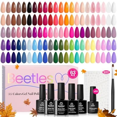 Beetles Fall Gel Nail Polish Set Vibrarnt Holiday 55 Colors Gel Polish Kit with 5 Bottles of Base Glossy Matte Top Coat Soak off Nail Polish Orange Brown Pink Green Blue Red Halloween Gifts for Women - Image 1