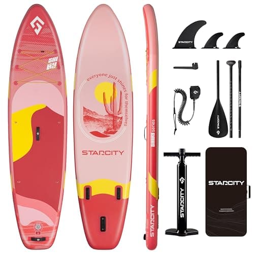 STARCITY 11'*34"*6" Blow Up Paddle Board, Inflatable Paddle Board,Spacious and Stable, Anti Slip and Easy to Operate, Large Size Suitable for Single Person/Family/Pet Use,Sun Red. - Image 1