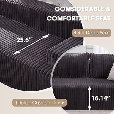 Hobestluk 96” Modular Sectional Sofa Couches L-Shape Couch 3 Seat Modular Sofa Memory Foam Sectional Couches for Living Room, Cloud Couch with Oversized Chaise (Grey, Stripe (Right Facing Chaise)) - Image 5