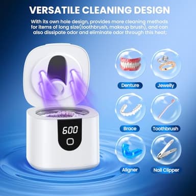 Ultrasonic Retainer Cleaner, 45kHz Retainer Cleaner Machine with 4 Modes Digital Timer, 200ML Denture Cleaner with Mouth Guards, Braces, Toothbrush Heads, Jewelry (White) - Image 8
