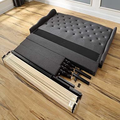 Decoro Coventry Upholstered Platform Bed | Headboard and Metal Frame with Wood Slat Support | Grey, Queen Size - Image 12