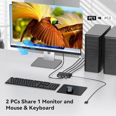 HDMI KVM Switch 1 Monitors 2 Computers 4K@60Hz USB KVM Switches 2 Ports for 2 PC Sharing Single Monitor and Keyboard Mouse with Wired Extend Controller Plug and Play - Image 3