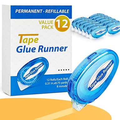 12 Pack Double Sided Tape Roller, 8mm x 315 Inch Permanent Adhesive Scrapbook Tape Dispenser Runner, Glue Tape Roller for Scrapbooking, Crafts and Arts Projects, Photo-Safe, Smooth & Clean - Image 1