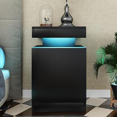 oneinmil Nightstand Set of 2 with LED Lights,Night Stand with Storage Cabinet for Bedroom,Bedside Table with LED, Black - Image 7