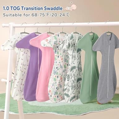 ZIGJOY Shark-Fin Transition Swaddle - 1.0 Tog Baby Sleep Sack Soft Cotton Transitional Swaddle Baby Wearable Blanket with 2-Way Zipper for All Seasons, Green&Leaf, 6-12 Months - Image 6