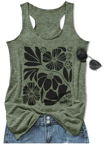 Boho Tank Tops for Women Retro Floral Graphic Tops Ladies Summer Basic Vacation Tank Tops 2025 Trendy Sleeveless T Shirt(Large,Floral Green 4) - Image 1