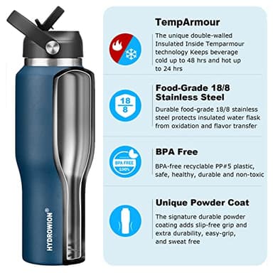 HYDROWION Water Bottles with Straw, 40oz Insulated Water Bottle fit in Car Cup Holder, Black Water Bottles with Straw Lid, Spout Lid and Flex Cap, Leakproof Travel Insulated Tumbler, Cobalt - Image 4