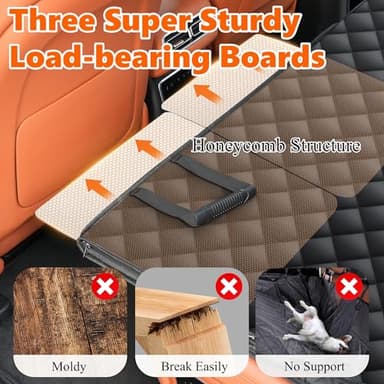 Back Seat Extender for Dogs, Holds 450 lbs, Hard Bottom Waterproof Dog Car Seat Cover for Back Seat, 600D Heavy Duty Scratch Proof & Nonslip Dog Hammock for Car, SUVs with Mesh Window & Storage Bags - Image 3