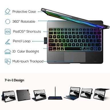 typecase Touch Keyboard Case for iPad Air 11-inch(M3/M2, 2025/2024) & iPad Pro 11(4th/3rd/2nd/1st Gen), Multi-Touch Trackpad, 11-Color Backlight, 360°Rotatable for iPad Air 5/4th Gen, Gray - Image 3