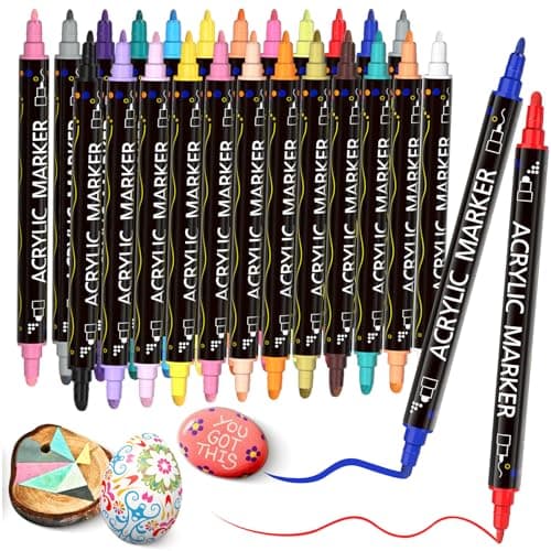 AQTQA 24 Pcs Color Dual Tip Acrylic Paint Pens Markers, Premium Acrylic Paint Pens for Wood, Canvas, Rock, Fabrics,Glass & Ceramic - DIY Art Supplies, Fast Drying Colorable Acrylic Brush Markers - Image 1