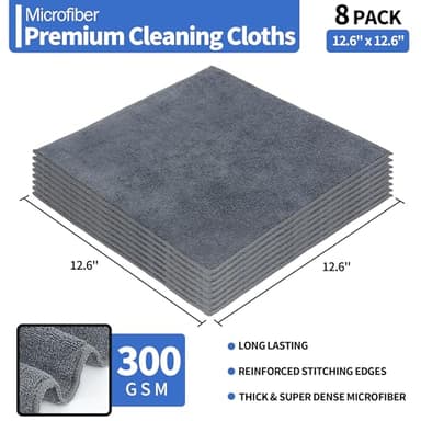HOMERHYME Microfiber Cleaning Cloths, 8 Pack Cleaning Rags, Lint-Free 300GSM Microfiber Towels Bulk Absorbent Washcloths, All-Purpose Cleaning Towels for Household Kitchen Shop Garage 12.6" x 12.6" - Image 2