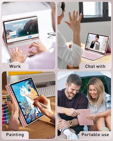 TUNKARMOR for iPad A16 11th / 10th Generation Case with Backlit Keyboard - 7 Color Change for iPad 10th Gen 2022 & 11th Gen 2025 A16 10.9/11 inch Cover - Built-in Pencil Holder with Mouse - Pink - Image 9