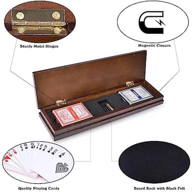AMEROUS Wooden Cribbage Board Game Set with Magnetic Lock - Metal Pegs - 2 Playing Cards - Continuous 3 Track Board - Larger Storage Area, Travel Portable Cribbage Game Sets for Family - Image 4