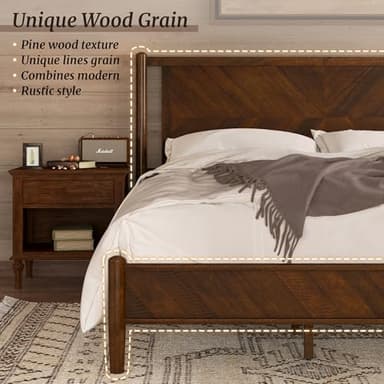 Cozyman Bed Frame King Size and Headboard Wood, Herringbong Pattern, 800 lbs, Non-Slip Without Noise, Walnut - Image 3