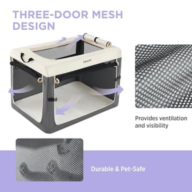 Lesure Collapsible Travel Dog Crate for Small Dogs, Portable Soft Dog Crate for Outdoor & Indoor, Folding Fabric Dog Kennel with Handle, 36 Inch Heavy Duty Pet Carrier (Grey) - Image 4