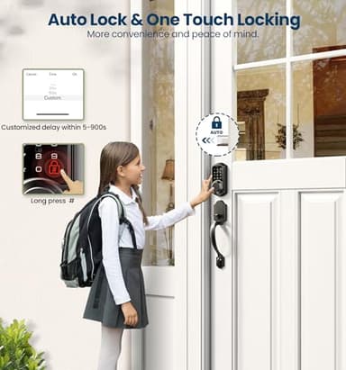Veise Smart Front Door Lock Set, App Control, Keyless Entry Deadbolt with Lever Handle, Electronic Digital Touchscreen Keypad, Auto Lock, Easy Install, Matte Black - Image 5