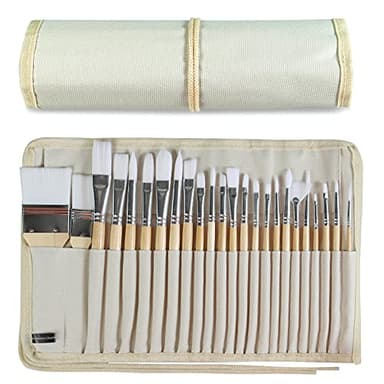 Paint Brushes Set of 24 Pieces Wooden Handles Brushes with Canvas Brush Case, Professional for Oil, Acrylic and Watercolor Painting - Image 1
