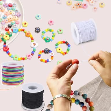 Stretchy String for Bracelets, 3 Rolls 1 mm 495 Feet Sturdy Elastic String Cord for Jewelry Making, Necklaces, Beading and Crafts (1.0mm (Black&Wihte&Rainbow)) - Image 2