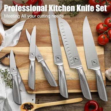 imarku Knife Set, Japanese HC Stainless Steel 15 PCS Kitchen Knife Set With Block With Built-in Sharpener, Razor-Sharp Blade Knife Block Set With Dotted Ergomomic Handle, Best Birthday Gifts, White - Image 7