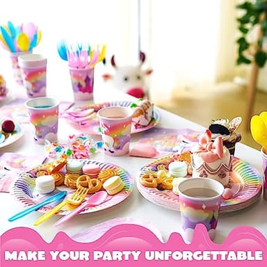 JOYIN 145 Pcs Unicorn Birthday Party Supplies with Unicorn Banner for Girls, 24 Serves Unicorn Disposable Tableware Set with Plates , Cups, Napkins, and Cutlery Sets for Unicorn Themes Party Kids - Image 3