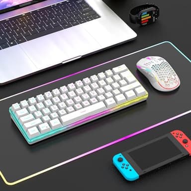 RedThunder 60% Wireless Gaming Keyboard and Mouse Combo, 2500mAh Rechargeable Battery, Ultra-Compact Small RGB Mechanical Feel Keyboard, Lightweight Honeycomb Optical Mouse for Gaming/Business, White - Image 2