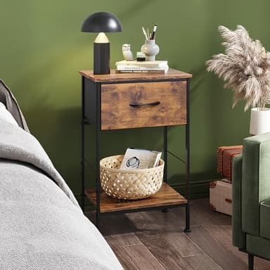 WLIVE Nightstand, Bedside Side Table for Bedroom, Dorm with Steel Frame, Night Stand End Table with Fabric Storage Drawer, Easy Assembly, Rustic Brown Wood Grain Print, 11.73''D 15.67''W 25.03" H - Image 2