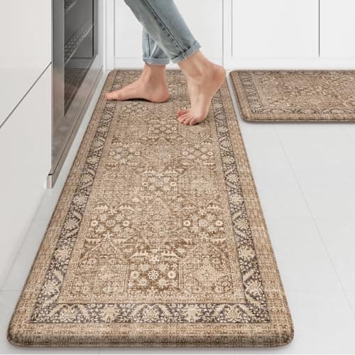 KIMODE Anti Fatigue Kitchen Mat, Boho Distressed Kitchen Rugs Sets of 2, Non Slip Kitchen Mat for Floor, Cushioned Comfort Standing Mat for Sink, Laundry, Office, Desk 17"x47"+17"x29" - Image 1