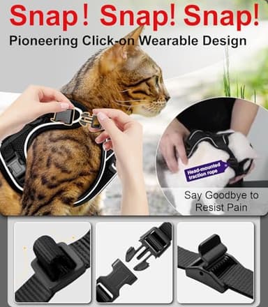 Cat Harness and Leash for Walking Escape Proof Soft Adjustable Cat Leash Breathable Comfortable Vest Easy to Wear Kitten Harness for Outdoor Travel Black M - Image 4