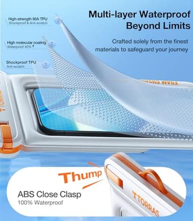 TORRAS IP68 Waterproof Phone Pouch Double Space, Floating Waterproof Phone Case with Lanyard for iPhone 17 Pro Max 16 15 14 S25 S24, Phone Dry Bag Vacation Cruise Ship Travel Essentials 7.0'', White - Image 4