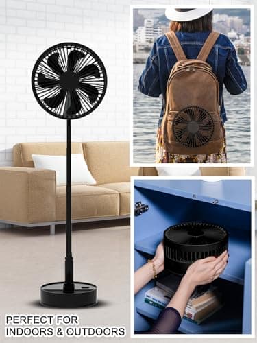 UN UNITEDTIME Foldable Fan Foldaway with Remote Control, 7200mAh Rechargeable Battery Powered Pedestal Fan for Camping, 4 Speed, Timer, Portable Table for Travel, Outdoor, Home (Black) - Image 7