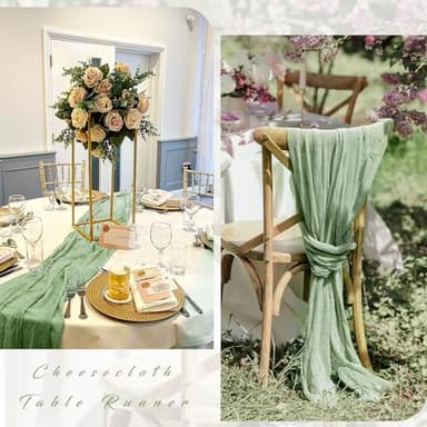 12 Pcs 10FT Sage Green Cheesecloth Table Runner 35 x 120 Inches Long Runner for Tables Gauze Fabric Boho Table Runner Decoration Rustic Sheer Runner for Wedding Baby Shower Birthday Party (Sage Green) - Image 5