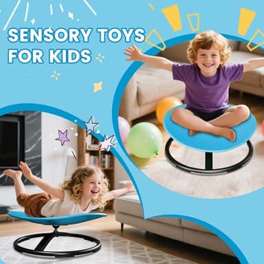 21" L × 19" W Large Size Spinning Chair for Autistic Kids, Toddler Sensory Spinning Chair, Sensory Toys Gifts for Kids with Autism & ADHD, Sit and Spin Training Body Coordination, Azure Rounded Shape - Image 8
