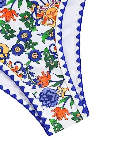 ZAFUL Women Strapless Textured Bandeau Bikini 2 Piece Swimwear Cheeky Solid Lace up Bathing Suits(7-Blue Yellow,M) - Image 7