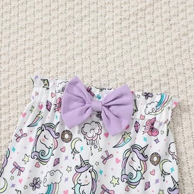 DISAUR Toddler Cute Baby Girl Clothes Short Sleeve Outfits Purple Adorable Pony Ruffle White Romper Pants For First Birthday Party 12 Months 18 Months - Image 5