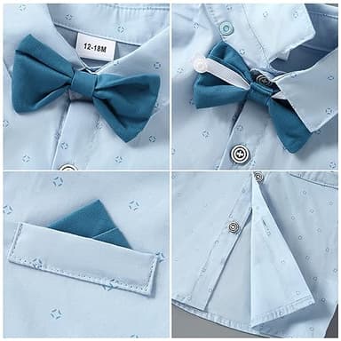 nilikastta 1st Birthday Outfit Boy Boys Gentleman Wedding Outfit Blue Formal Dress Shirt/Bowtie/Suspender Pants 12-18months for Wedding - Image 4