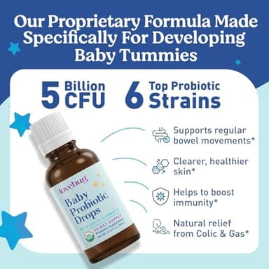 LOVEBUG Baby Probiotic Drops 0-12 Months - Organic Probiotics for Babies & Newborns, Supports Baby Gas, Colic, Diarrhea and Infant Constipation Relief, Sugar-Free, Tasteless Liquid, 10ml - Image 3