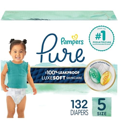 Pampers Pure Protection Baby Diapers, Size 5 (27+ lbs), 132 Count, Up to 100% Leakproof, Premium Plant-based Skin Protection, Hypoallergenic Soft Diapers - Image 1