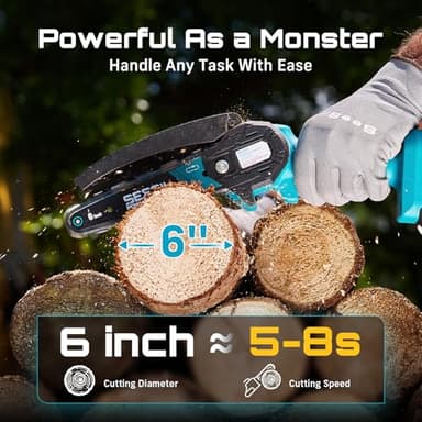 Seesii Mini Chainsaw, 6-inch Mini Chainsaw Cordless, Handheld Electric Power Chain Saw with 2 Batteries, for Tree Trimming Wood Cutting, Best Gifts for Father, Dad, Husband, Men - Image 4