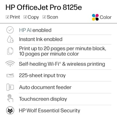 HP OfficeJet Pro 8125e Wireless All-in-One Color Inkjet Printer, Print, scan, Copy, ADF, Duplex Printing Best-for-Home Office, 3 Month Instant Ink Trial Included, AI-Enabled (405T6A) - Image 2