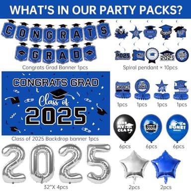 Graduation Decorations 2025, Graduation Decorations Class of 2025, Blue Themed 2025 Graduations Party Decorations Include Banner, Backdrop, Balloons Kit, Foil Number 2025 for Grad Party Supplies - Image 4