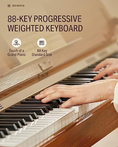 Donner DDP-80 PLUS Digital Piano 88 Key Weighted Keyboard, Home Electric Piano, Supports USB-MIDI & Headphones Connection, Semi-open Cover Designed, with Metal Three Pedal, Power Adapter - Image 2