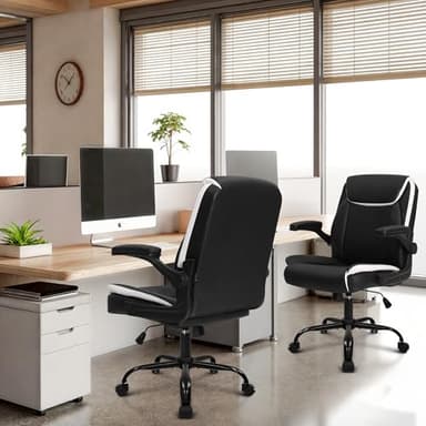 NEO CHAIR Office Desk Computer Chair Ergonomic Executive Mid-Back Leather Gaming Chair with Adjustable Flip-Up Armrests Wheels Swivel for Home Study Task (Black) - Image 9