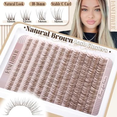 Brown Lash Clusters Kit Natural Lash Extension Kit Wispy Eyelash Clusters C Curved Cluster Eyelash Extensions 10-16mm Eyelash Extension Kit Brown Individual Lashes DIY at Home by Lanflower - Image 2