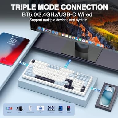 AULA F99 Wireless Mechanical Keyboard, Hot Swappable Custom Keyboard,Pre-lubed Linear Switches,Gasket Structure,RGB Backlit Gaming Keyboard (Blue&White) - Image 3