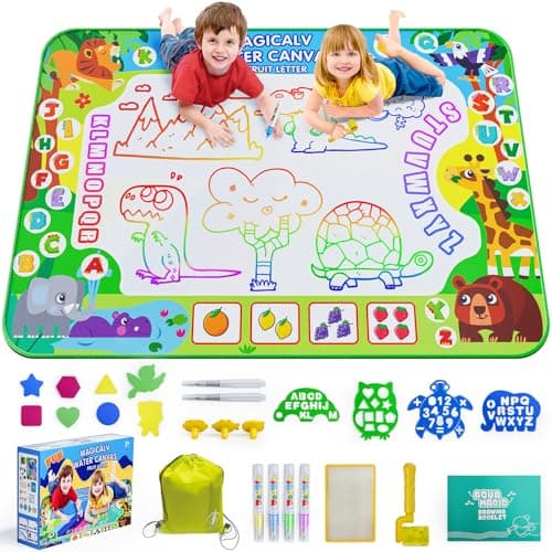 2 in 1 Water Doodle Mat,60 x 40 Inch Extra Large Drawing Mat with Backpack,Hopscotch Rug Design on Back,Educational Toys Gifts for Kids Boys Girls,Mess Free Painting for Toddlers Age 3-12 Year Old - Image 1