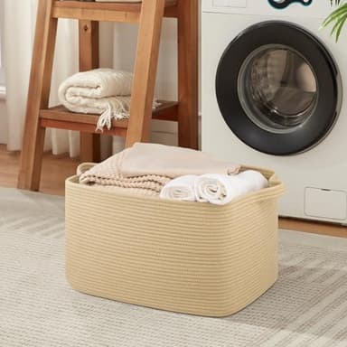 OIASKET Large Blanket Basket, Jute Blanket Storage Living Room, Rectangle Woven Baskets for Storage Toys, Towels, Diry Clothes Organizer Bins (Jute) - Image 5