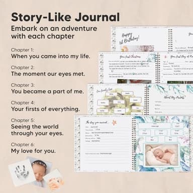 First 5 Years Baby Memory Book Girl, Boy - 90 Pages Hardcover First Year Milestone Keepsake Book, Newborn Scrapbook for New Parents, Minimalist Photo Album Journal, Gift for Baby Shower (SeaWorld) - Image 3