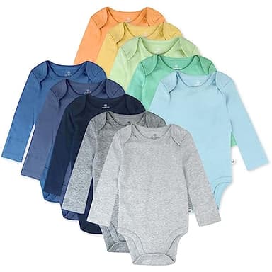 HonestBaby 10-Pack Long Sleeve Bodysuits One-piece 100% Organic Cotton for Infant Baby Boys, Girls, Unisex , Rainbow Blues, 24 Months - Image 1